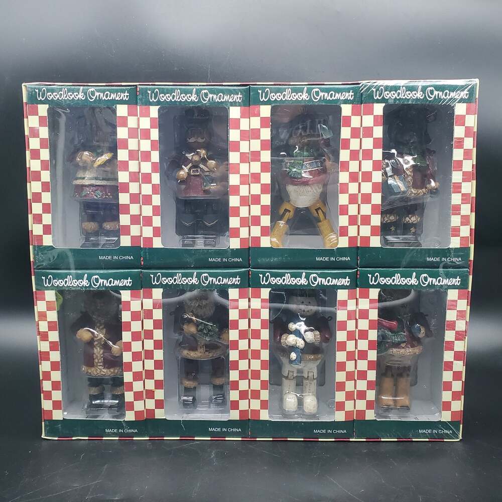 8 Pc Woodlook Christmas Ornament Set Nutcracker Style Figures New Sealed Box